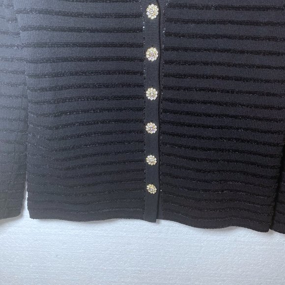 St. John Evening Womens Sz 2 Black Sequin Bling Cardigan Sweater Rhinestone Knit - Picture 9 of 11